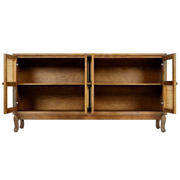 English Elm Retro 4-Door Sideboard with Spacious Adjustable Shelves, Solid Wood Legs, Spray-Painted MDF Finish Antique brown W2696P256248