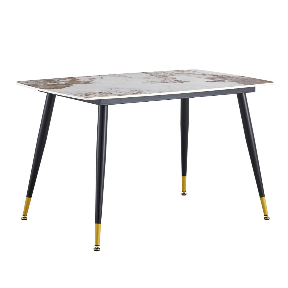 English Elm Table And Chair Set - Elegant 4-Seater Sintered Stone Dining Table With White Pu Chairs For Comfort W1151S04206-GIGA