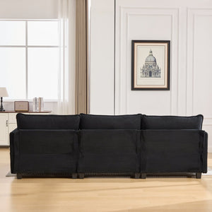 English Elm United We Win Modular Corduroy Sectional with Ottoman Low Profile Living Room Couch Black W1568S00260