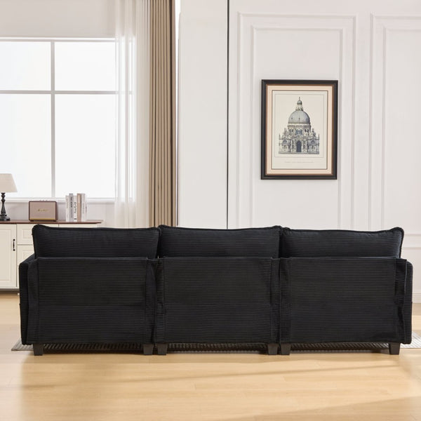 English Elm United We Win Modular Corduroy Sectional with Ottoman Low Profile Living Room Couch Black W1568S00260