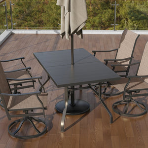 English Elm Outdoor Powder-coated Metal Dining Table with Slatted Top and Umbrella Hole for Patio T3623P436830