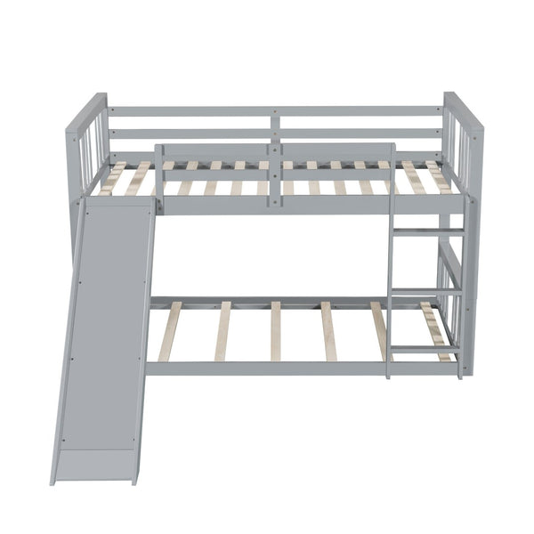 English Elm Twin Over Kids Bunk Bed with Slide Ladder Pine Frame White Finish LT000108AAE-1