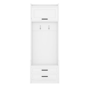 English Elm 4-in-1 Hall Tree with Bench, 7 Hooks, 2 Cabinets & 4 Drawers for Entryway Storage and Seating White W1580S00090