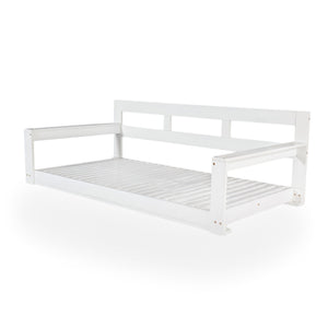 English Elm TOPMAX Acacia Wood Twin Porch Swing Bed Frame with High Back, 350lb Capacity & 118" Hemp Ropes White N717P265795K