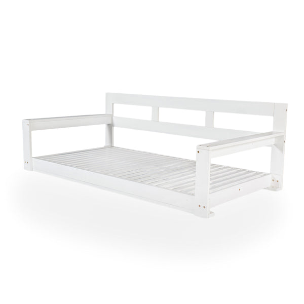 English Elm TOPMAX Acacia Wood Twin Porch Swing Bed Frame with High Back, 350lb Capacity & 118" Hemp Ropes White N717P265795K