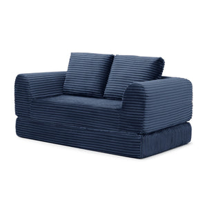 English Elm 2-in-1 Corduroy Futon Loveseat Sleeper Modular Floor Couch for Studio Living Rooms Blue W1117P415703