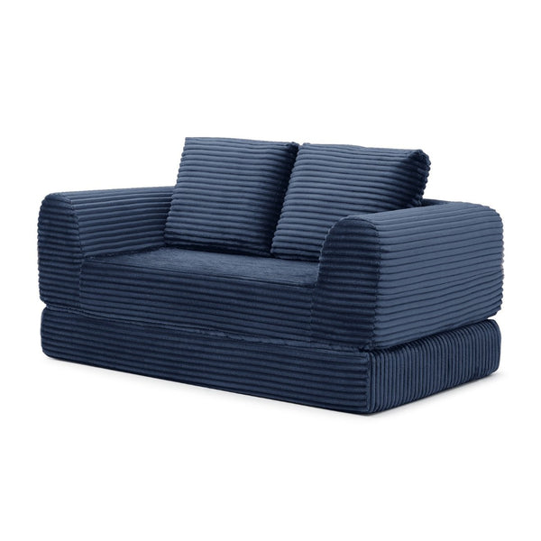 English Elm 2-in-1 Corduroy Futon Loveseat Sleeper Modular Floor Couch for Studio Living Rooms Blue W1117P415703