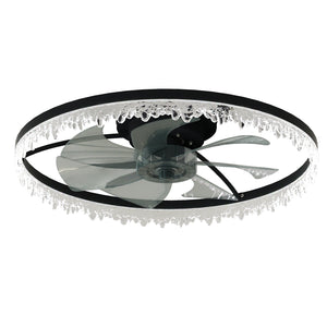 English Elm Luxury Crystal 24'' Flush LED Chandelier Fan with 5 Invisible Blades, Remote & App Control, Dimmable 3000-6500K Timer W2312P368703