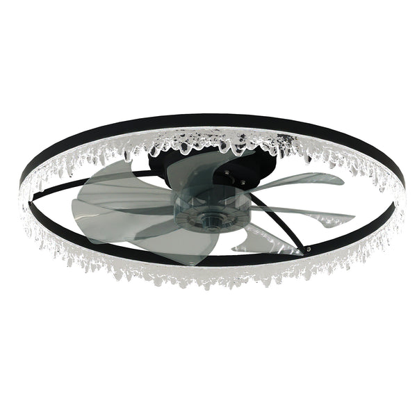 English Elm Luxury Crystal 24'' Flush LED Chandelier Fan with 5 Invisible Blades, Remote & App Control, Dimmable 3000-6500K Timer W2312P368703