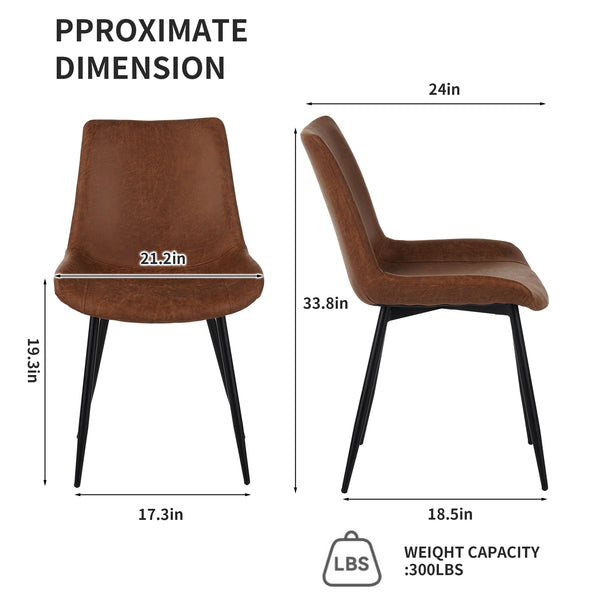 English Elm Modern Dining Chairs Set of 4 Brown PU Leather Upholstered Seats, Metal Legs, 300lb Capacity, Easy Clean W3851P368606