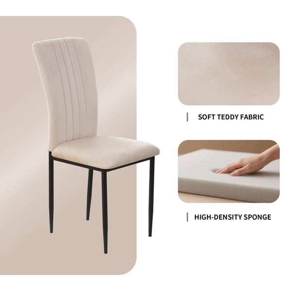 English Elm Dining Chair Set of 4 Velvet Upholstered Curved Back with Powder Coated Metal Legs Beige W3851P407823