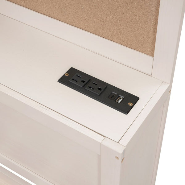 English Elm Full Size Gray Wood Daybed with Storage Drawers Shelf Usb Charging Upholstered Back LP002025AAK-1