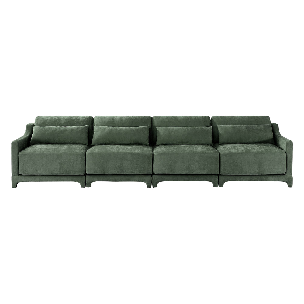 English Elm Four-Seater Chenille Sofa With Lumbar Pillow – Ergonomic Comfort, Solid Wood Frame, Easy Setup! W714S01220