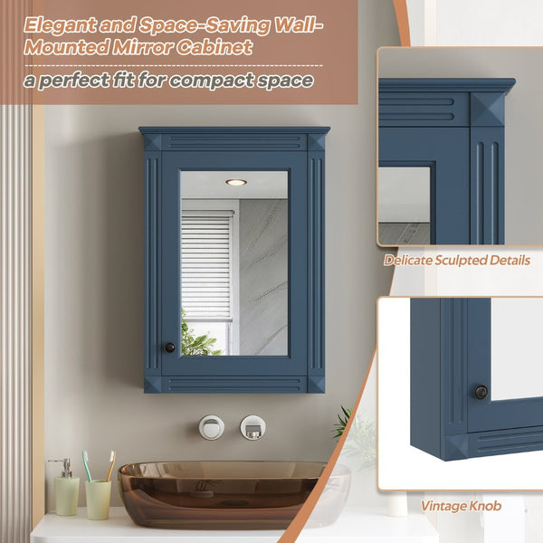 English Elm 20" Wall Mount Medicine Cabinet Mirrored Door Soft Close Adjustable Shelf Bathroom N710P317680C