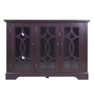 English Elm 48.66" Wide Tempered Glass Door Buffet Sideboard with Adjustable Shelves Dark Finish Ox Blood Red W2899P372746