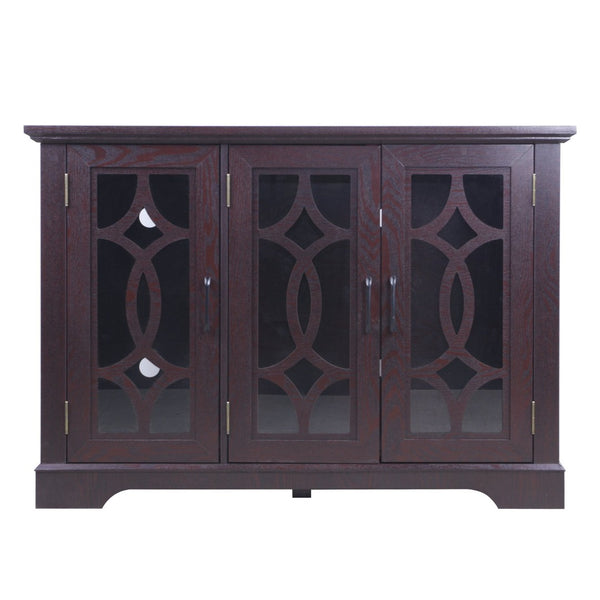 English Elm 48.66" Wide Tempered Glass Door Buffet Sideboard with Adjustable Shelves Dark Finish Ox Blood Red W2899P372746
