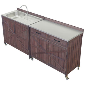 English Elm K&k Outdoor Modular Kitchen Island 2 Piece Fir Wood Stainless Steel Sink Station N707S000024Z