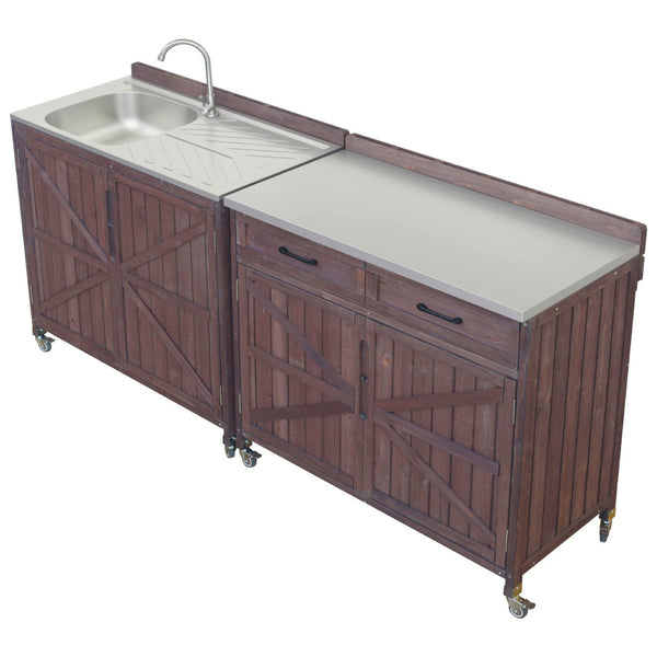 English Elm K&k Outdoor Modular Kitchen Island 2 Piece Fir Wood Stainless Steel Sink Station N707S000024Z