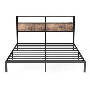 English Elm Queen Metal Platform Bed with Rgb Led Headboard Charging Station and Underbed Storage T3963P483719