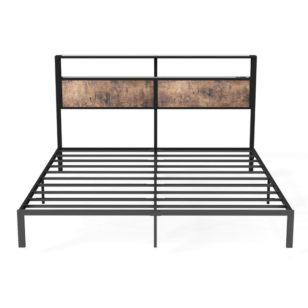 English Elm Queen Metal Platform Bed with Rgb Led Headboard Charging Station and Underbed Storage T3963P483719