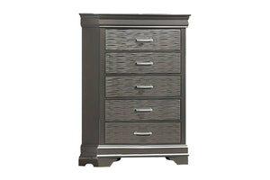 English Elm Modern Gray Six Drawer Chest with Curved Frame Birch Veneer Bedroom Storage B011P448760