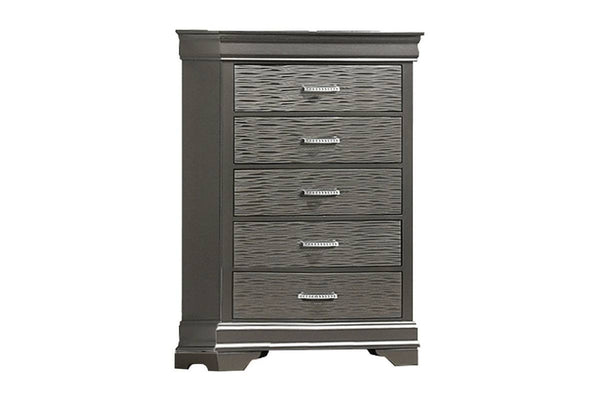 English Elm Modern Gray Six Drawer Chest with Curved Frame Birch Veneer Bedroom Storage B011P448760