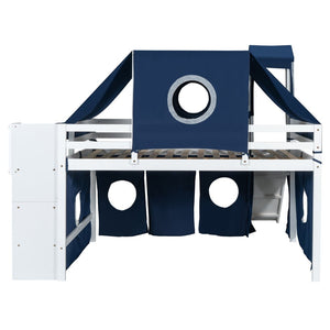 English Elm Full Size Castle Loft Bed with Tent Canopy and Tower for Kids Playroom LT000569AAC-1