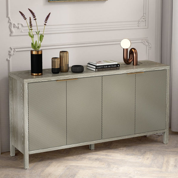 English Elm Sideboard Champagne 59" Modern Wood Buffet Cabinet with 4 Doors, Adjustable Shelves, 220lb Top Capacity W757P203146