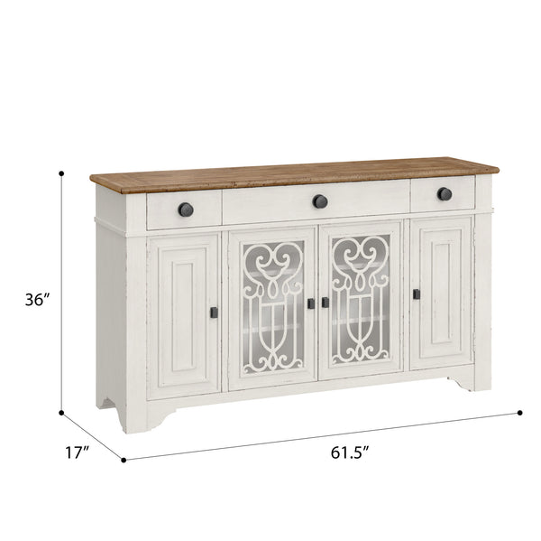 English Elm Wallace & Bay - Brown Farmhouse Server in Dark Pine & Weathered White — Spacious Wood Buffet, Easy-Care, Stylish Storage B361P384429