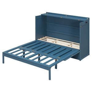 English Elm Queen Murphy Wall Bed Cabinet with Storage Drawer Built-in Power Outlets Usb Ports Navy Blue LP000400AAC-1