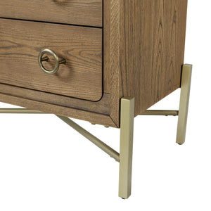 English Elm 2 Drawer Nightstand with USB Ports, Latte Elm Veneer, Solid Wood+MDF, Felt & Cedar Lined Drawers, Metal Base B2699P226102