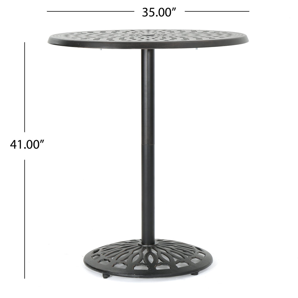 English Elm Christopher Knight Home® - Cast Aluminium 35'' ROUND BAR TABLE Copper Finish Romantic Filigree Outdoor Bistro Height Stable 61072.00