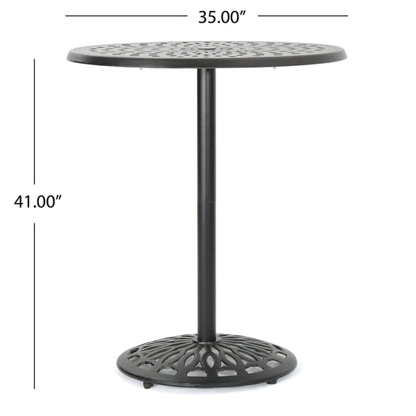 English Elm Christopher Knight Home® - Cast Aluminium 35'' ROUND BAR TABLE Copper Finish Romantic Filigree Outdoor Bistro Height Stable 61072.00