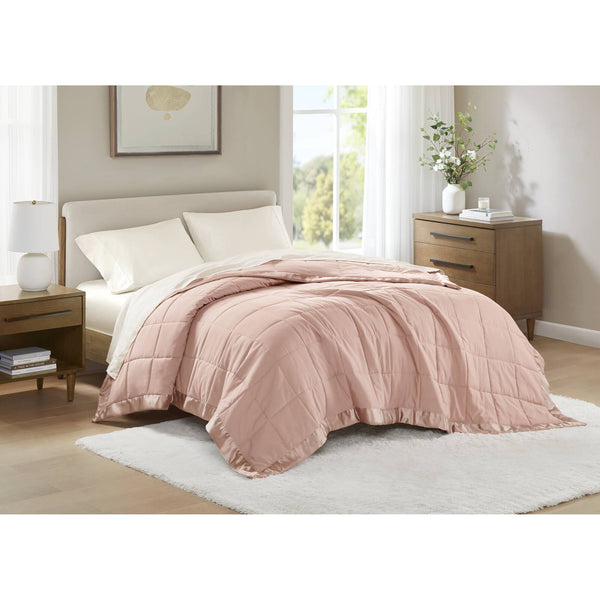 JLA Home Madison Park - Lightweight Down Alternative Blanket with Satin Trim for All-Season Comfort, Moisture-Wicking & OEKO-TEX Certified Blush MP51-5154