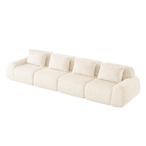 English Elm 146" Modular Flannelette Sectional Sofa Deep Seat Four Piece Living Room Couch Cream W714S01520