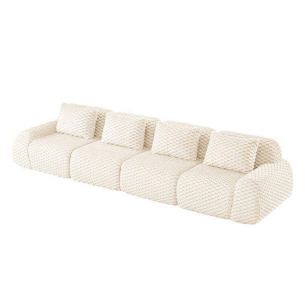 English Elm 146" Modular Flannelette Sectional Sofa Deep Seat Four Piece Living Room Couch Cream W714S01520