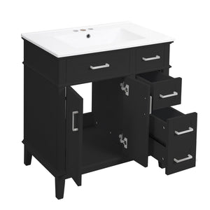 English Elm 30" Freestanding Bathroom Vanity Ceramic Sink Soft Close Cabinet Gray Wood Frame Black N729P427118B