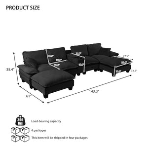 English Elm Modular Cloud Sofa U-shape Chenille Sectional with Storage Usb Charging Ottomans Black W3163S00123