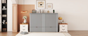 English Elm Full Size Murphy Wall Bed with Storage Drawers Usb Ports and Pulley Folding Cabinet LP000770AAE