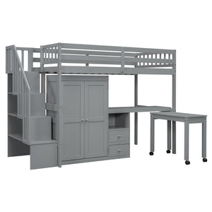 English Elm Queen Murphy Bed with Integrated Desk Cabinet Shelves Space Saving Studio Solution Gray N708S00013E