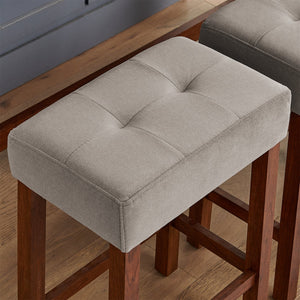 English Elm 59 59 Inch Bar Table Set with Power Outlet, 3 Upholstered Stools, Solid Wood MDF Linen Seats, Durable Load Capacity W2972P355432