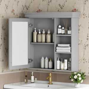 English Elm 30'' Wall Mount Bathroom Cabinet with Mirror Soft Close Door and Adjustable Shelf Gray N710P209425E