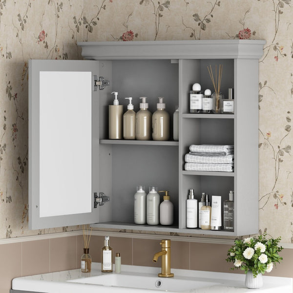 English Elm 30'' Wall Mount Bathroom Cabinet with Mirror Soft Close Door and Adjustable Shelf Gray N710P209425E