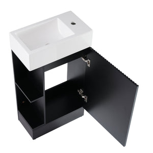 English Elm 18.6" Bathroom Vanity with Sink and Ceramic Top, MDF Cabinet with Door, TP Holder & Shelf Black N725P212181B