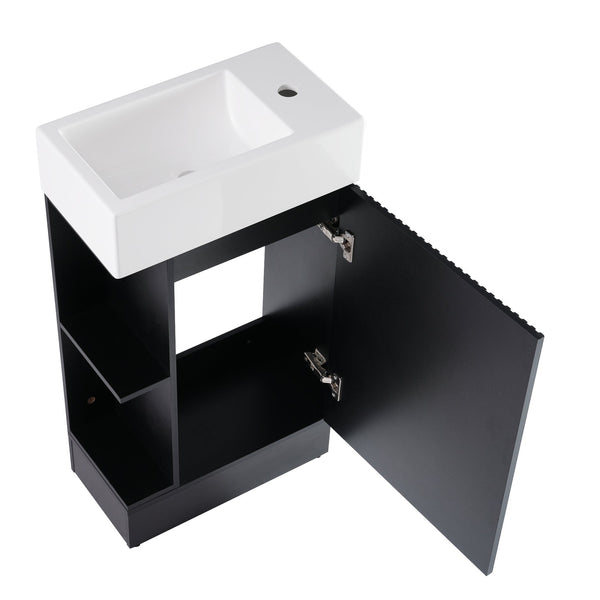 English Elm 18.6" Bathroom Vanity with Sink and Ceramic Top, MDF Cabinet with Door, TP Holder & Shelf Black N725P212181B