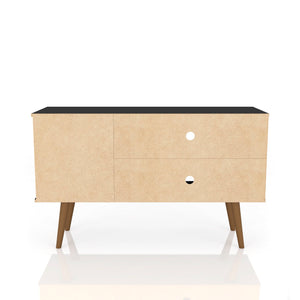 English Elm Liberty 43" TV Stand with Splayed Solid Wood Legs, Wire Management, Open Shelves & Concealed Storage Brown+Blue B365P398330