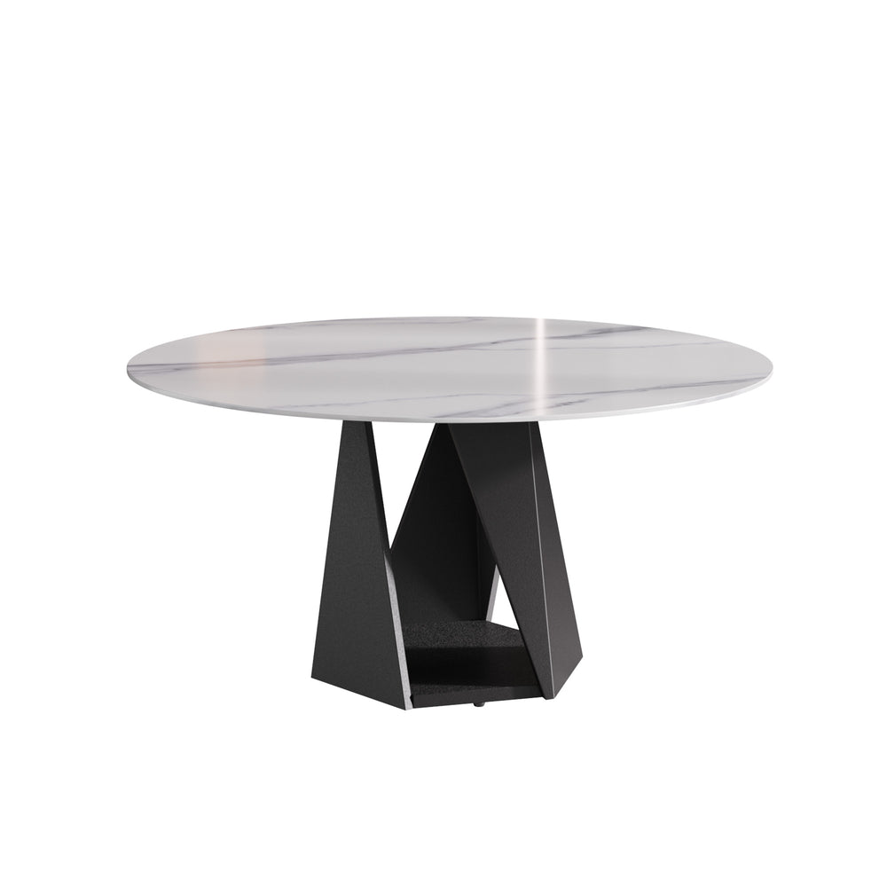 English Elm 59.05" Round Marble Dining Table - Elegant Black Iron Base, Seats 6-8, Modern Sintered Stone Design W1535S00401