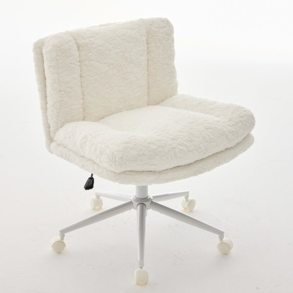 English Elm W26.4 Extra-Wide Faux Fur Office Chair with Metal Base, Ergonomic 360° Swivel, Adjustable Comfort Cream W1143P369105