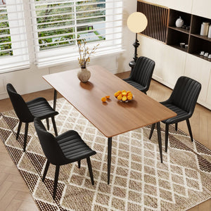 English Elm Set of 2 Armless Pu Leather Dining Chairs Cushioned Seat Brushed Metal Legs Modern Black W3316P426933