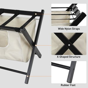 English Elm Hofitlead Rubberwood Folding Luggage Rack with Two Tier Shelf for Guest Rooms D45284654